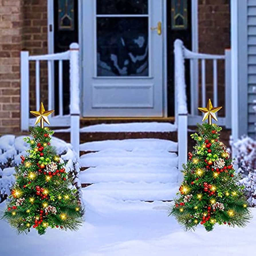 A relevant stock photo of outdoor christmas tree in a typical setting.