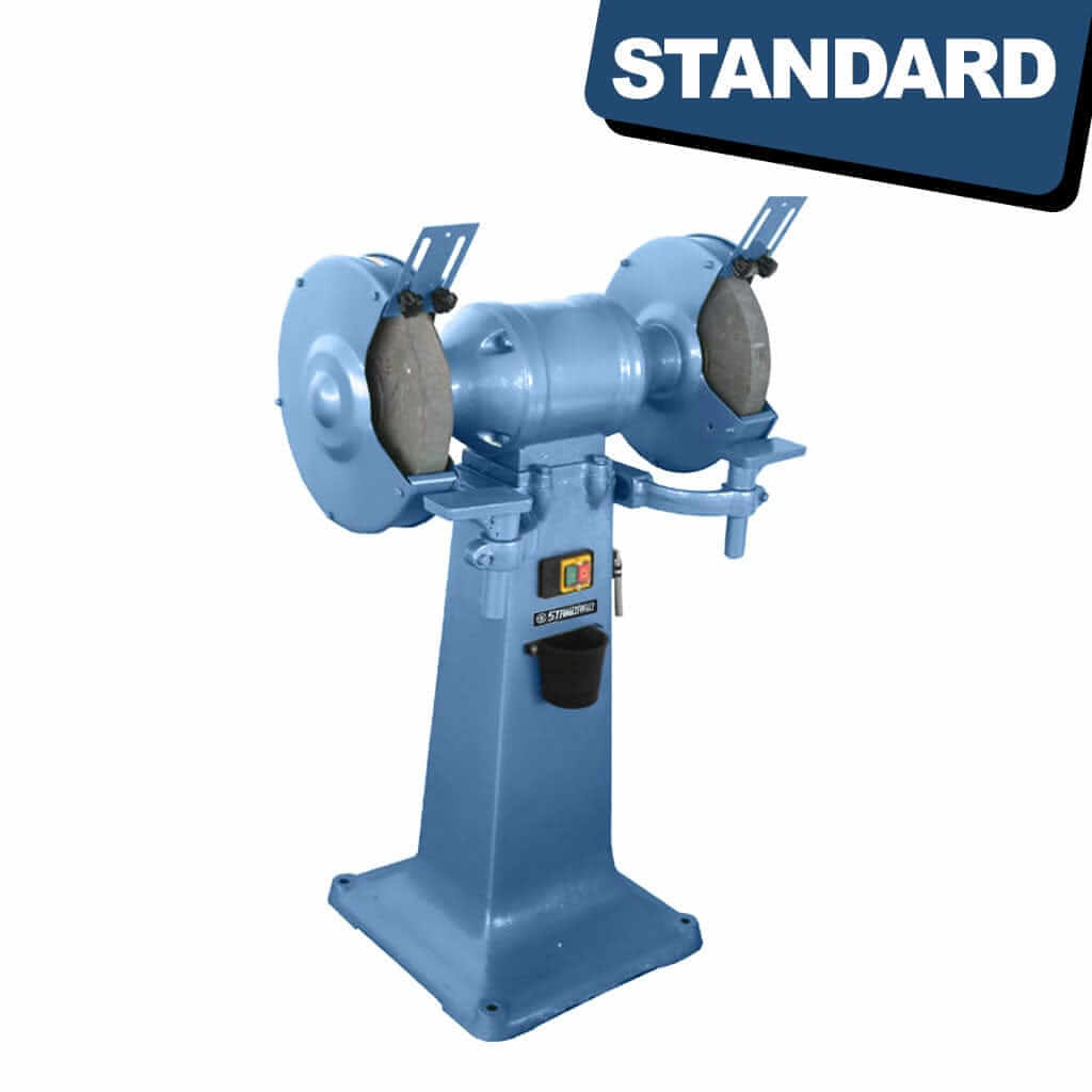 A relevant stock photo of pedestal grinder in a typical setting.