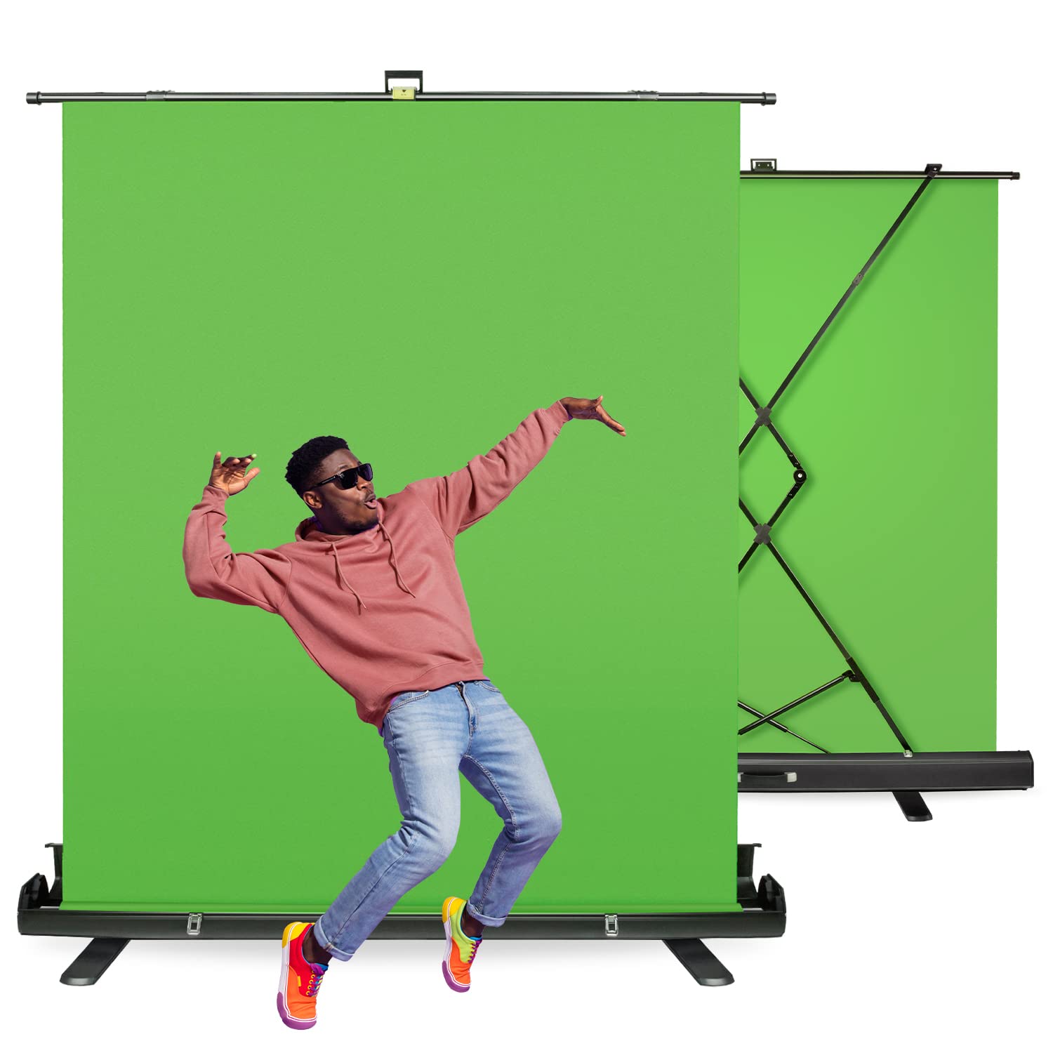 A relevant stock photo of portable green screen in a typical setting.