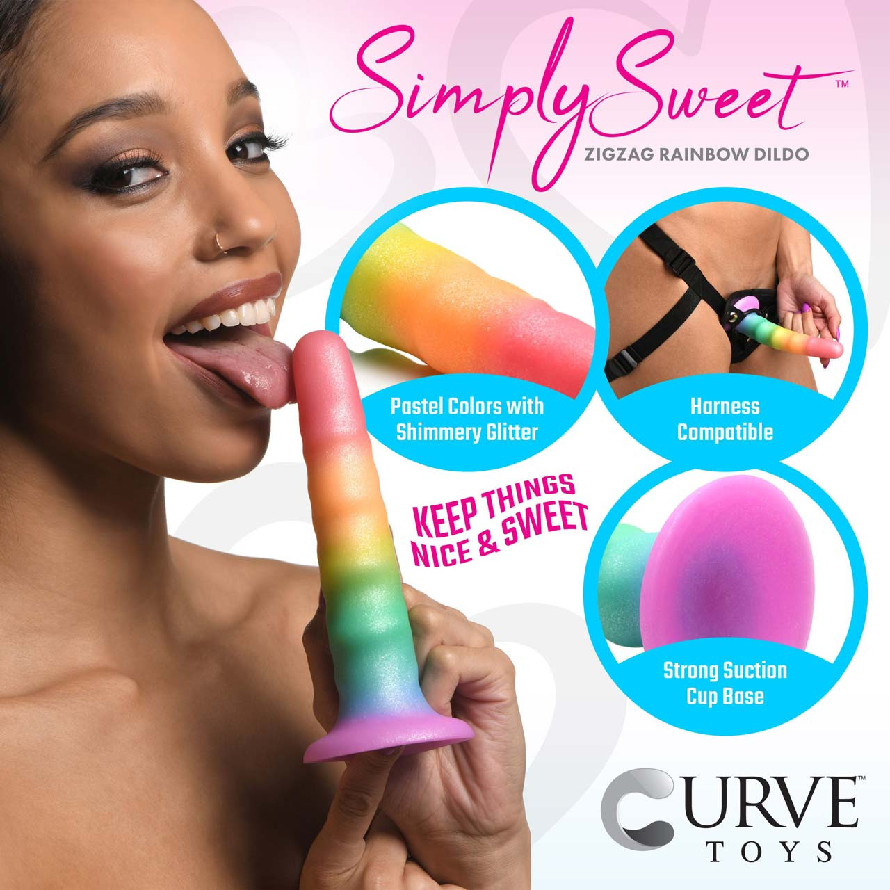 A relevant stock photo of rainbow dildo in a typical setting.