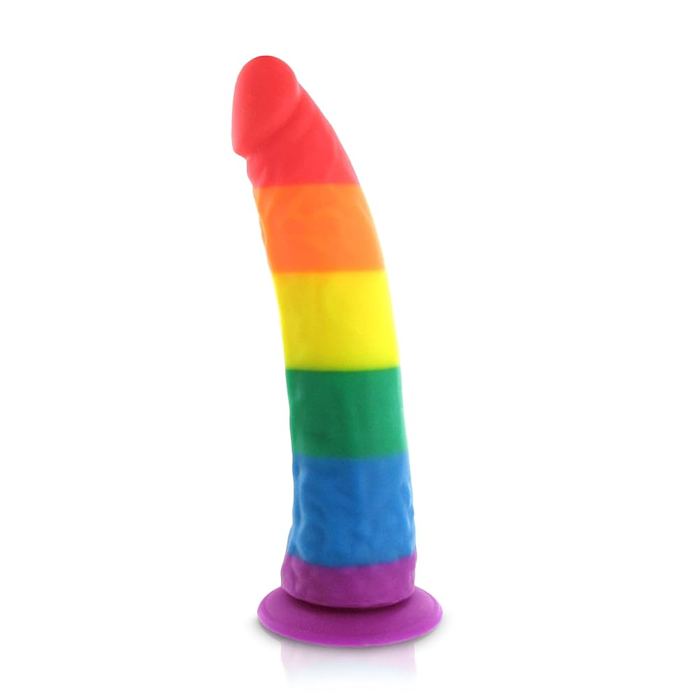 A relevant stock photo of rainbow dildo in a typical setting.