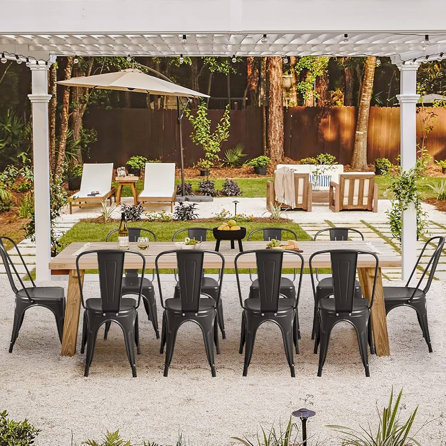 A relevant stock photo of restaurant chairs in a typical setting.
