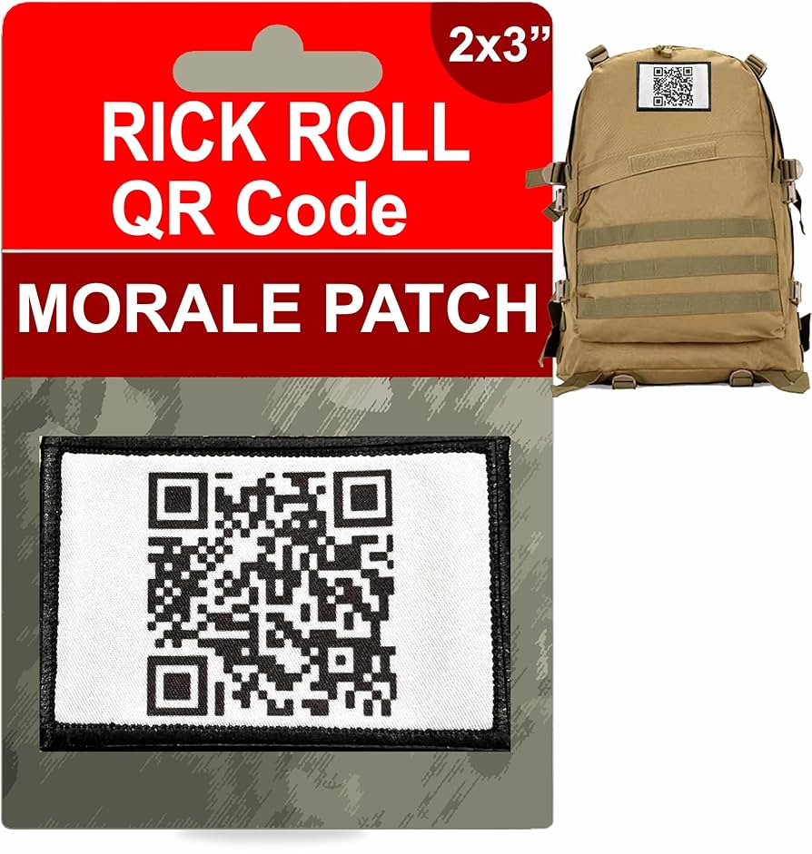 A relevant stock photo of rick roll qr code patch in a typical setting.