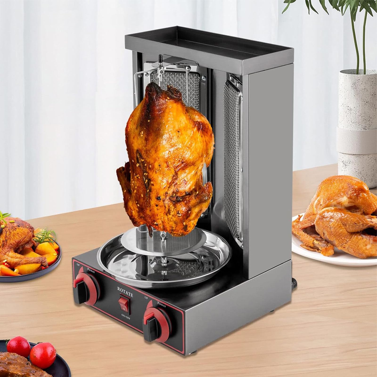 A relevant stock photo of rotisserie chicken machine in a typical setting.