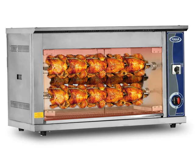 A relevant stock photo of rotisserie chicken machine in a typical setting.