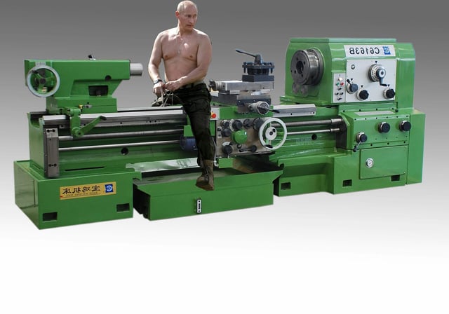 A relevant stock photo of russian lathe in a typical setting.