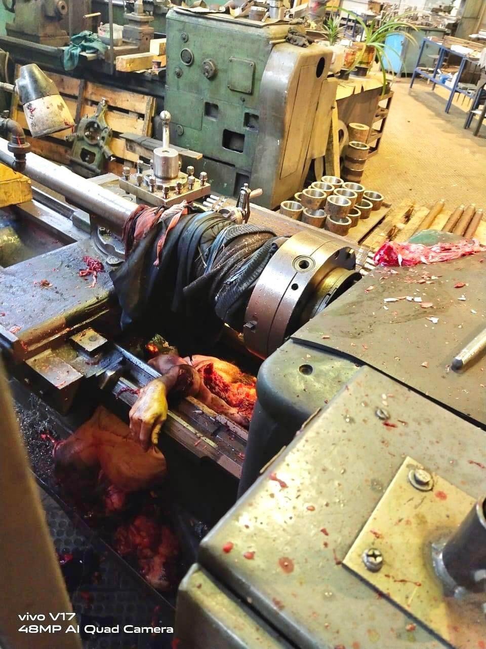 A relevant stock photo of russian lathe in a typical setting.