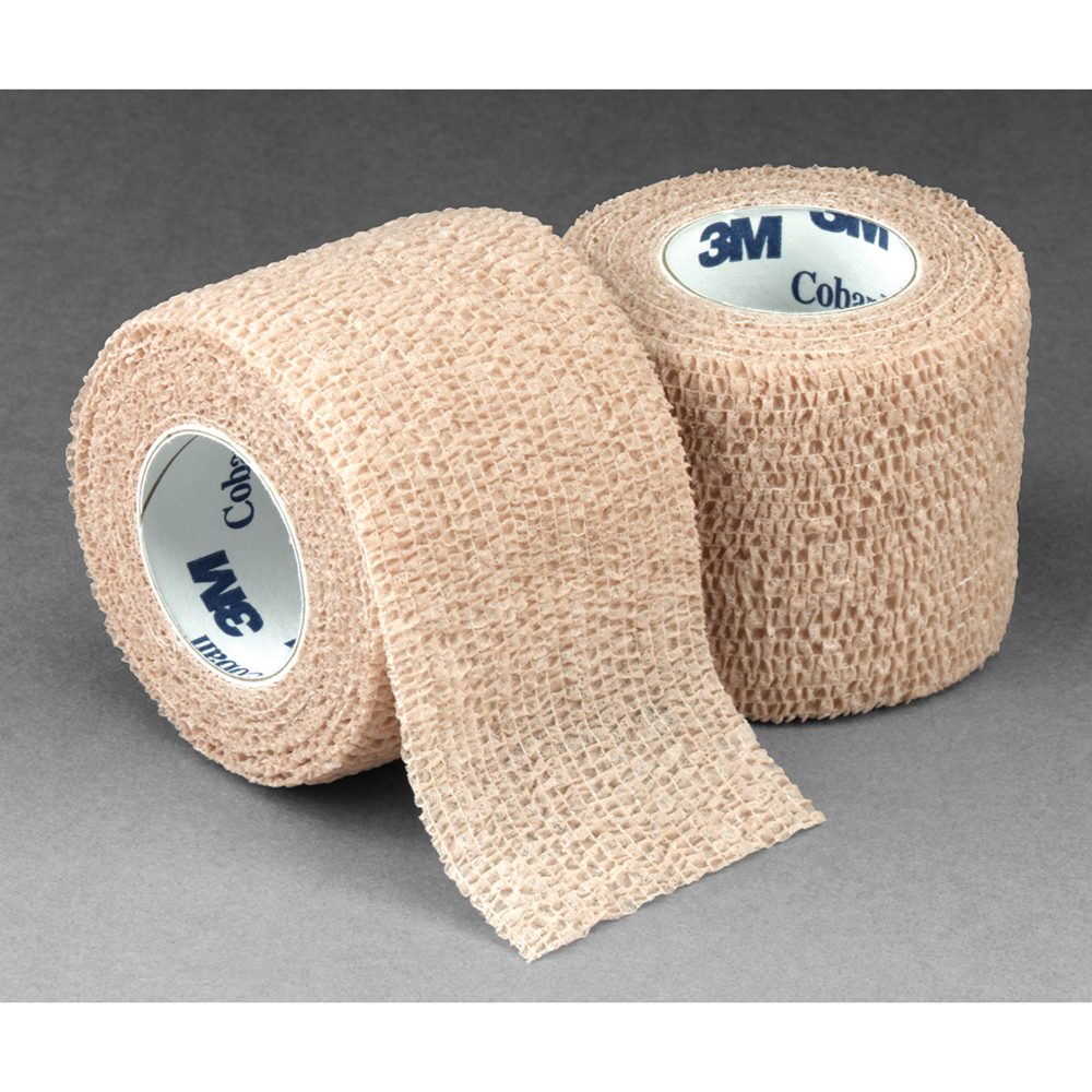 A relevant stock photo of self adhesive bandage wrap in a typical setting.