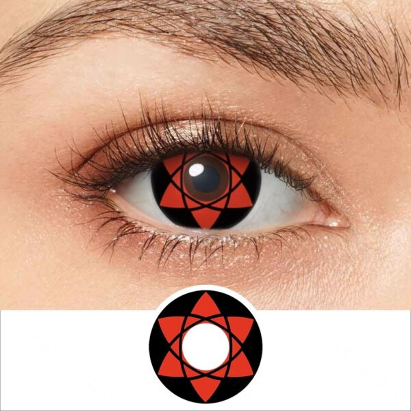 A relevant stock photo of sharingan contact lenses in a typical setting.