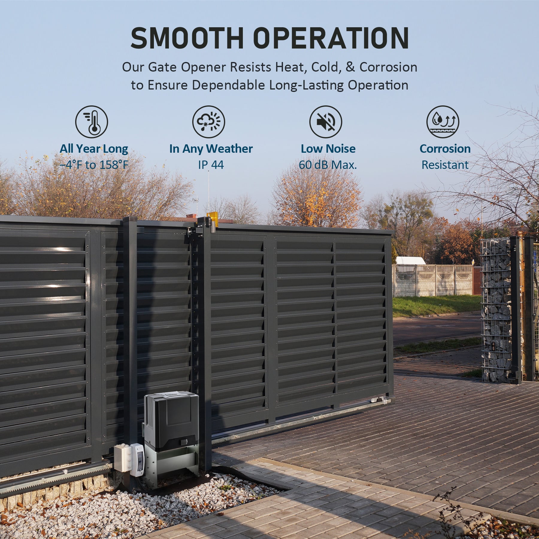 A relevant stock photo of sliding gate in a typical setting.