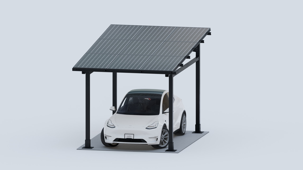A relevant stock photo of solar carport in a typical setting.