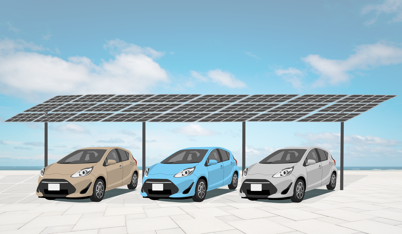 A relevant stock photo of solar carport in a typical setting.