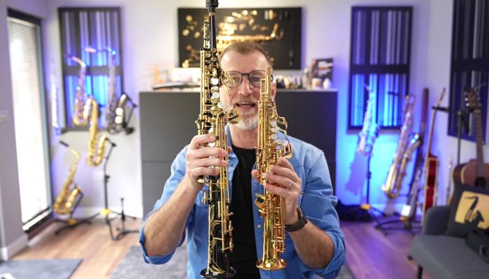 A relevant stock photo of sopranino saxophone in a typical setting.
