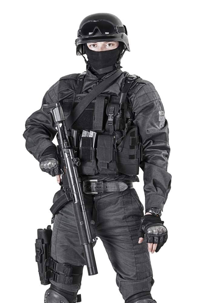 A relevant stock photo of swat uniform in a typical setting.