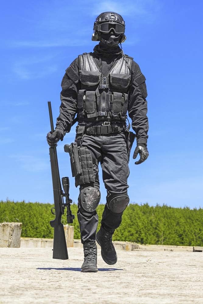 A relevant stock photo of swat uniform in a typical setting.
