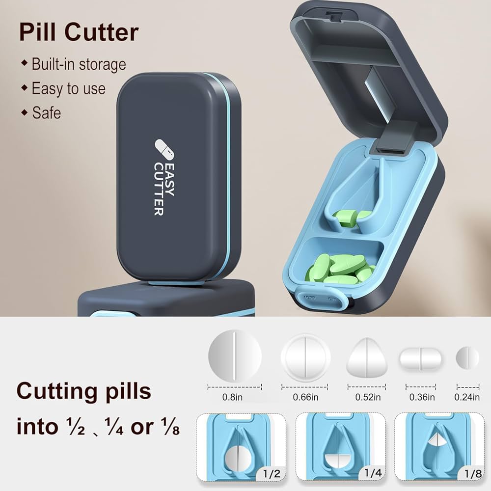 A relevant stock photo of tablet cutting device in a typical setting.
