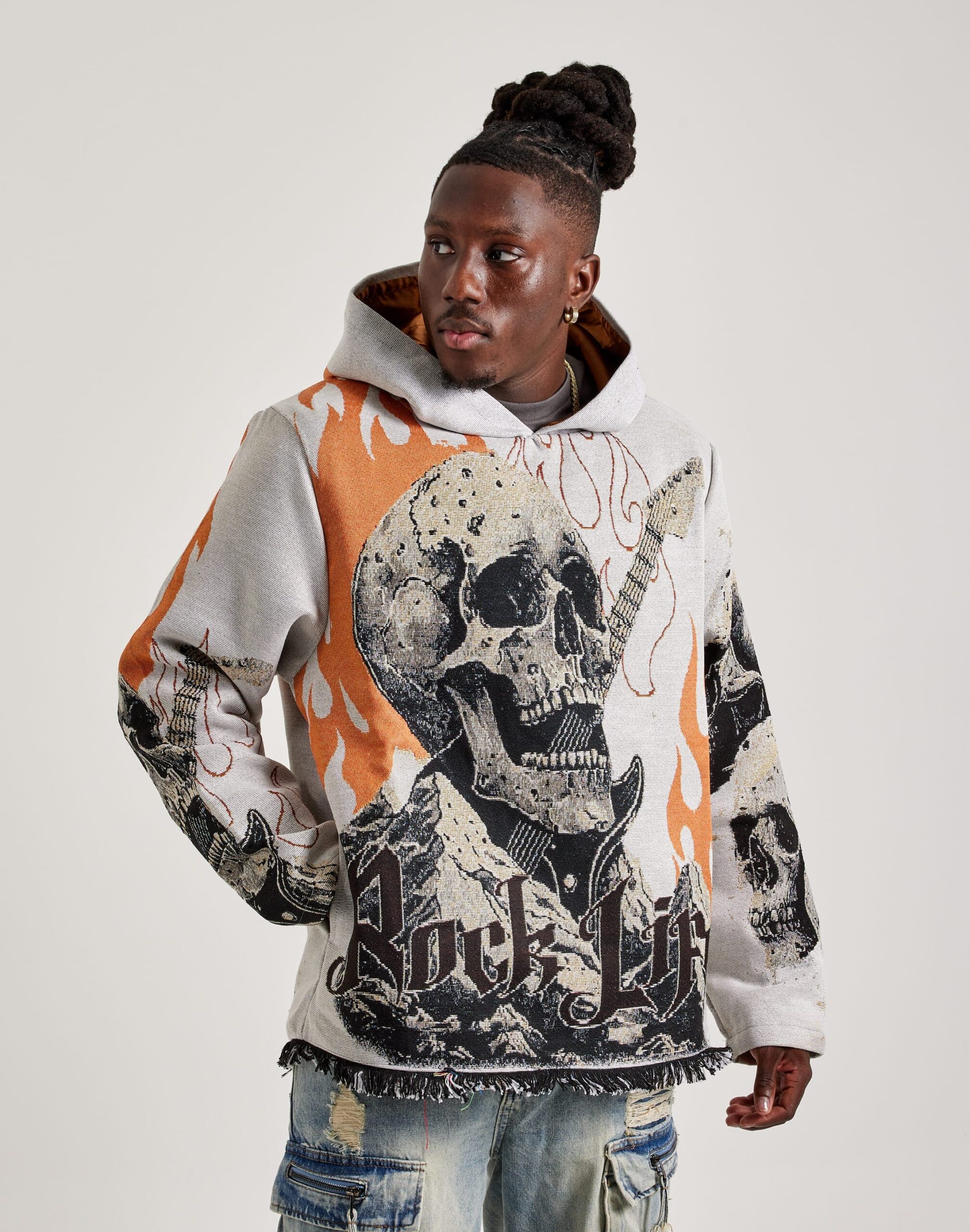 A relevant stock photo of tapestry hoodie in a typical setting.