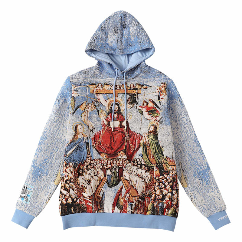 A relevant stock photo of tapestry hoodie in a typical setting.
