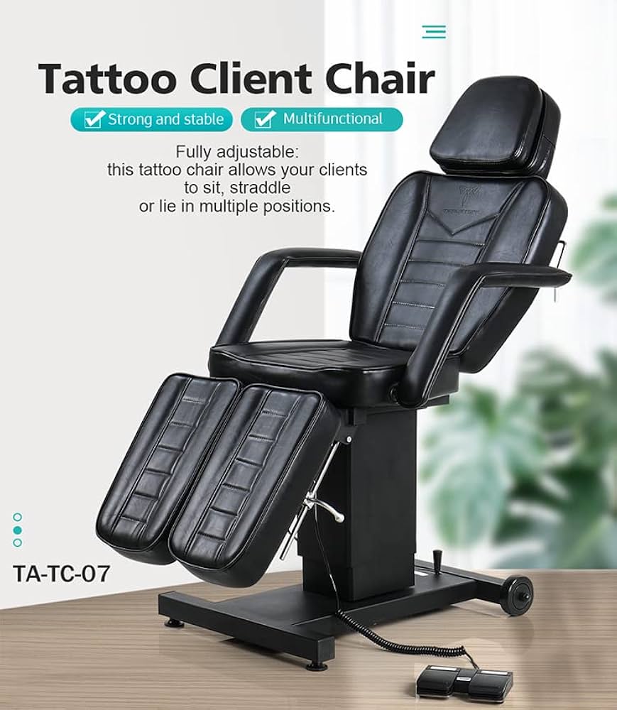 A relevant stock photo of tattoo chair in a typical setting.
