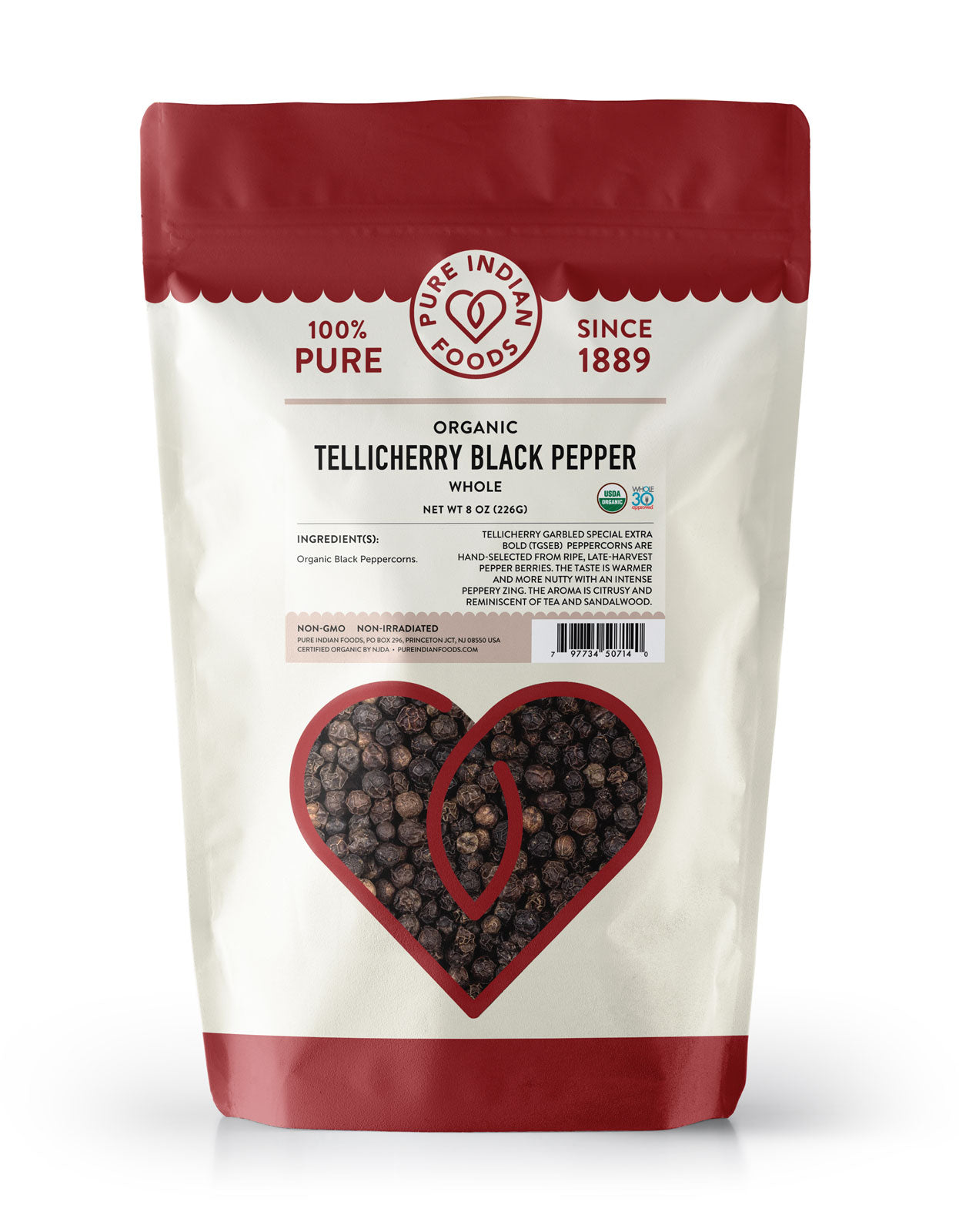 A relevant stock photo of tellicherry peppercorns in a typical setting.