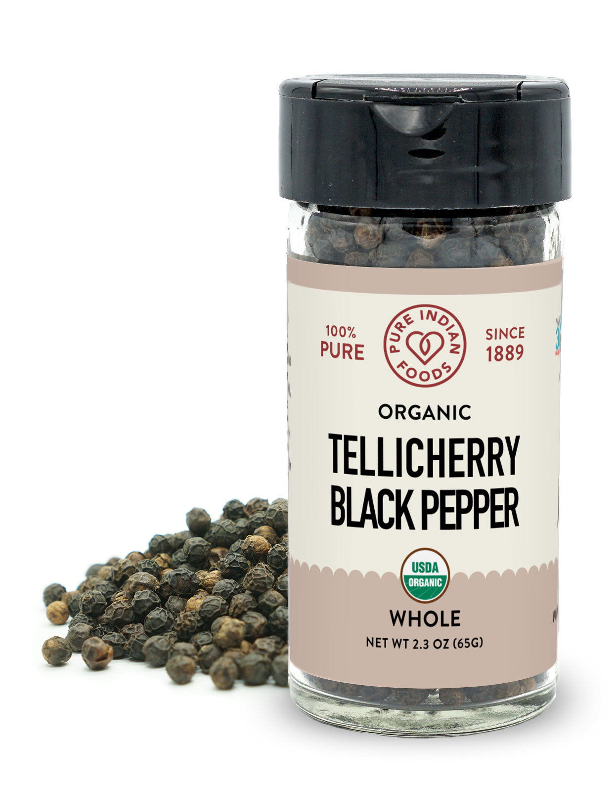 A relevant stock photo of tellicherry peppercorns in a typical setting.