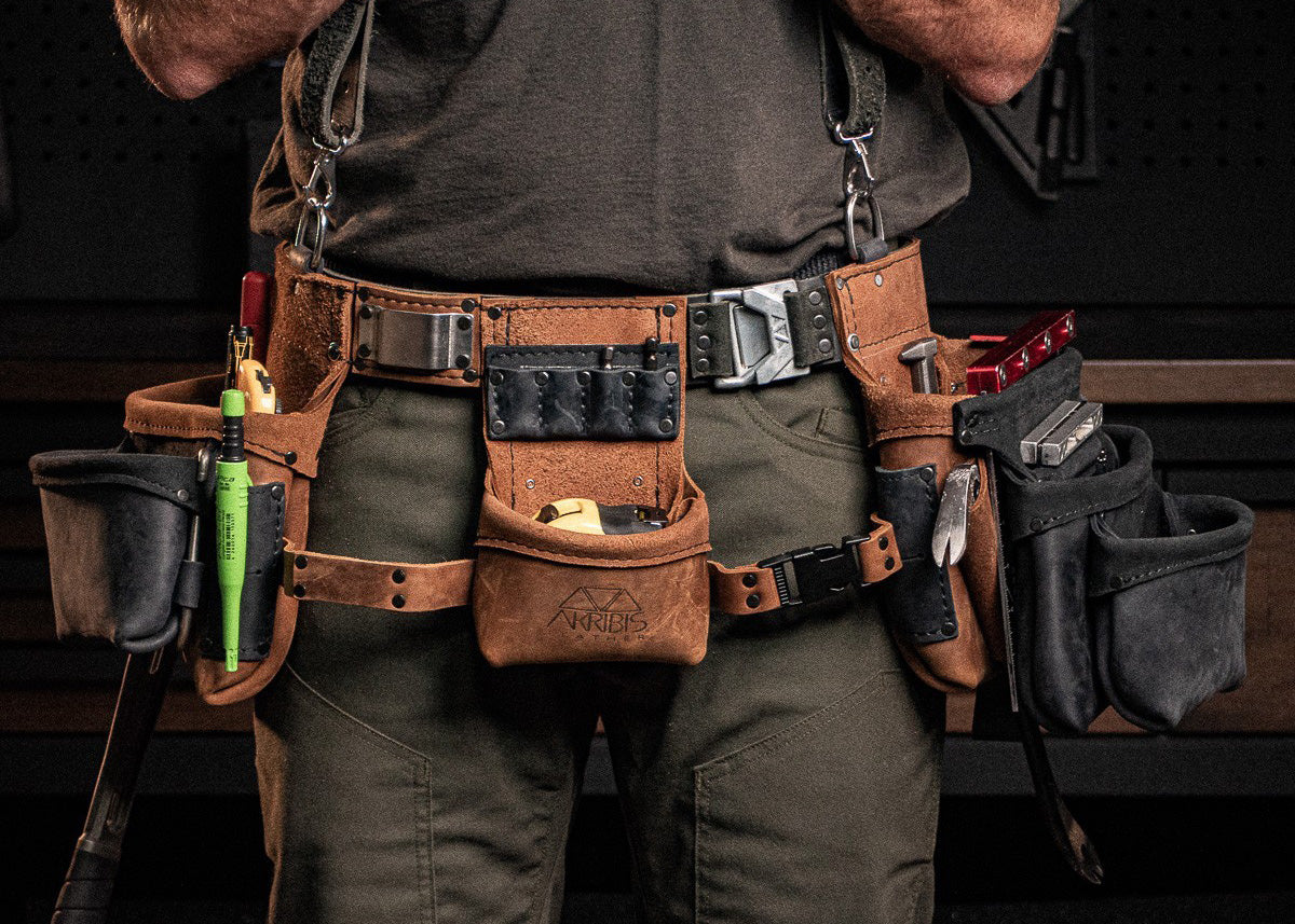 A relevant stock photo of tool belt in a typical setting.