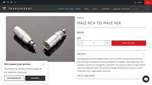 Transparent Cable - Neutrik Male RCA to Male XLR Adapter