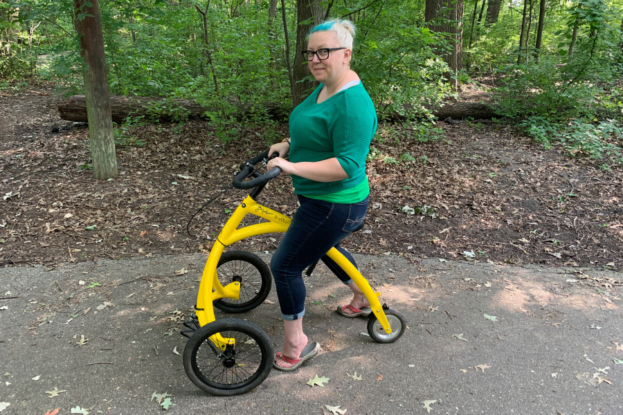 A relevant stock photo of walking bike in a typical setting.
