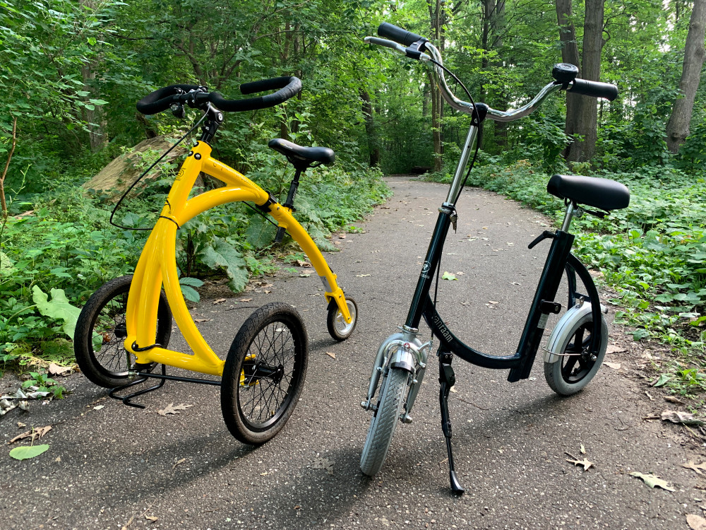 A relevant stock photo of walking bike in a typical setting.