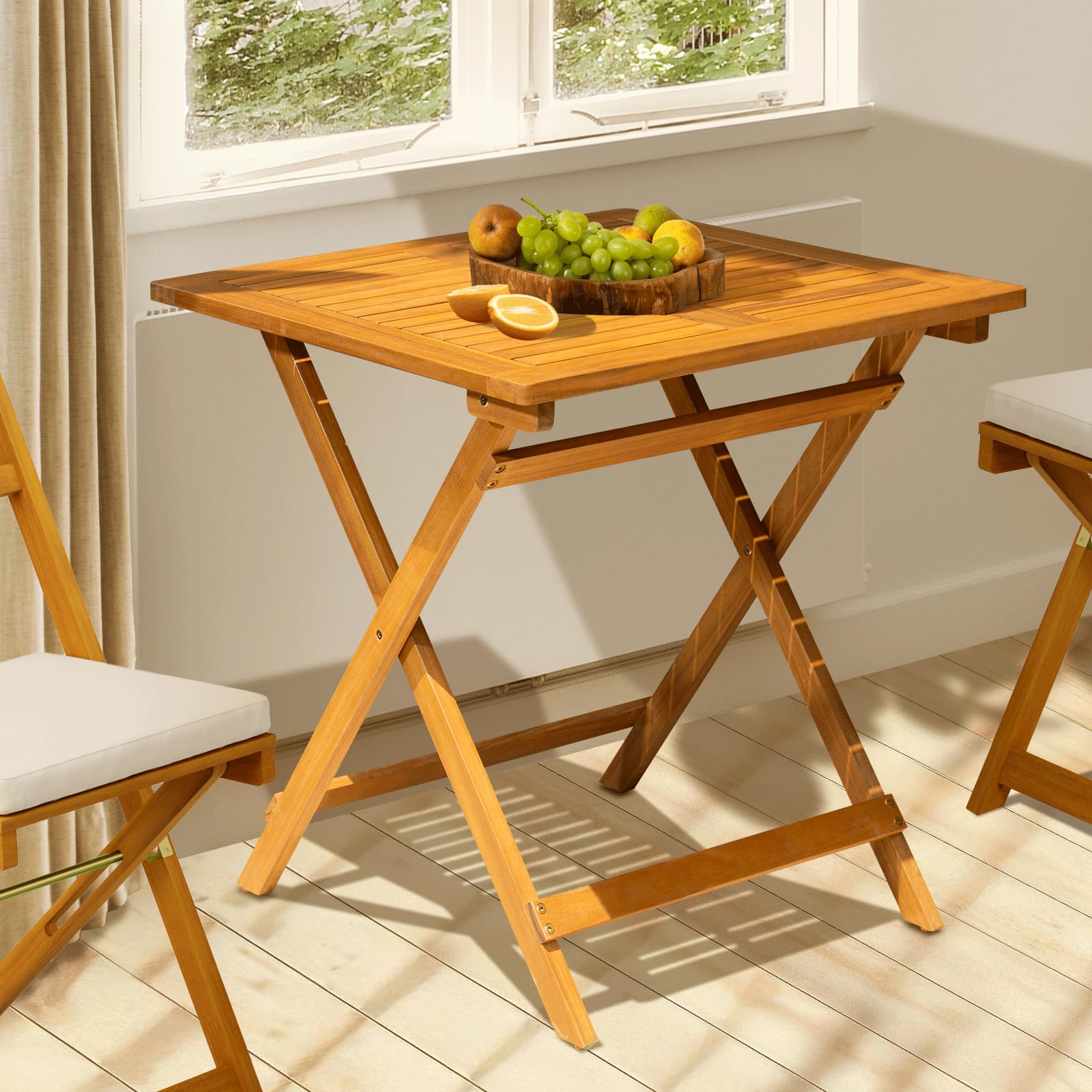 A relevant stock photo of wooden folding table in a typical setting.