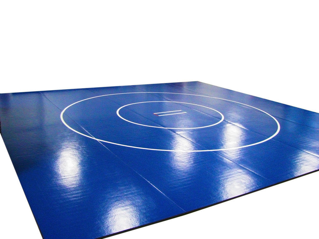 A relevant stock photo of wrestling mats for sale in a typical setting.