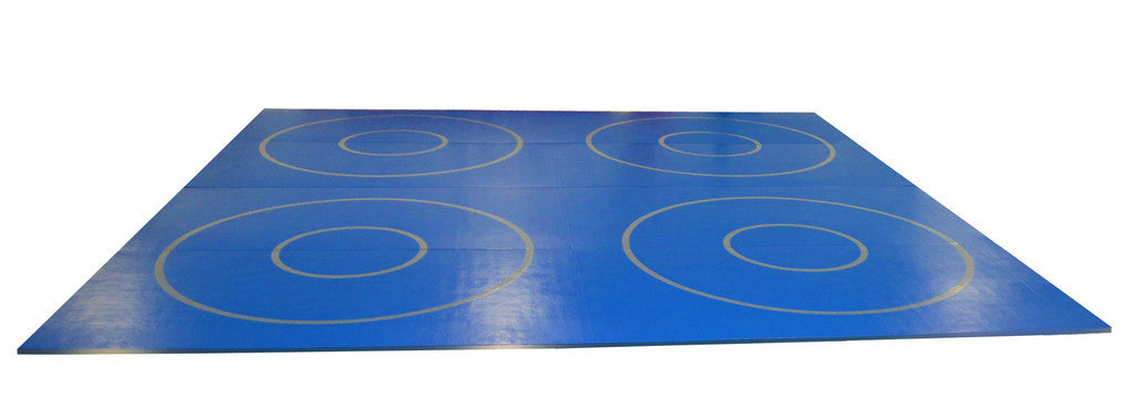 A relevant stock photo of wrestling mats for sale in a typical setting.