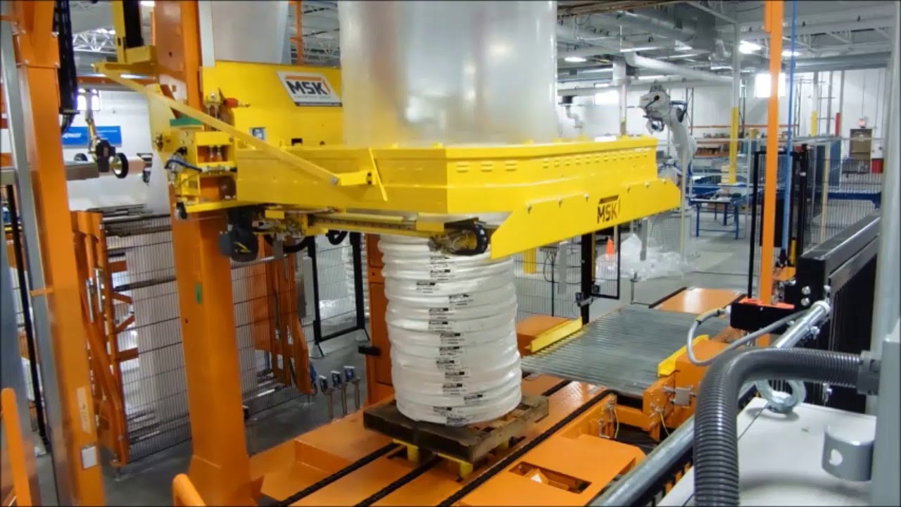 Illustrative example of pallet shrink wrap machine from Google Search