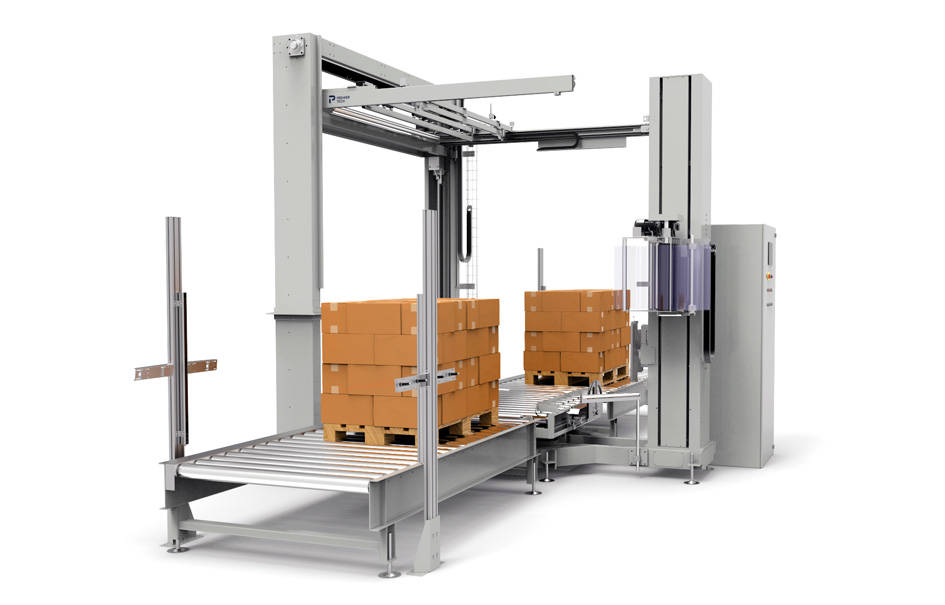 Illustrative example of pallet shrink wrap machine from Google Search