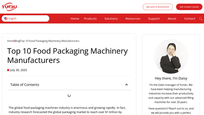 Top 10 Food Packaging Machinery Manufacturers - Yundu